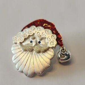 Christmas Pin Brooch Santa Claus St Nick Holiday Jingle Bell Signed TC